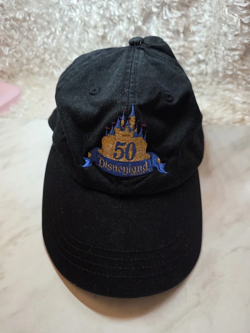Disney Black Hat with Gold & Blue Disneyland 50th Logo
